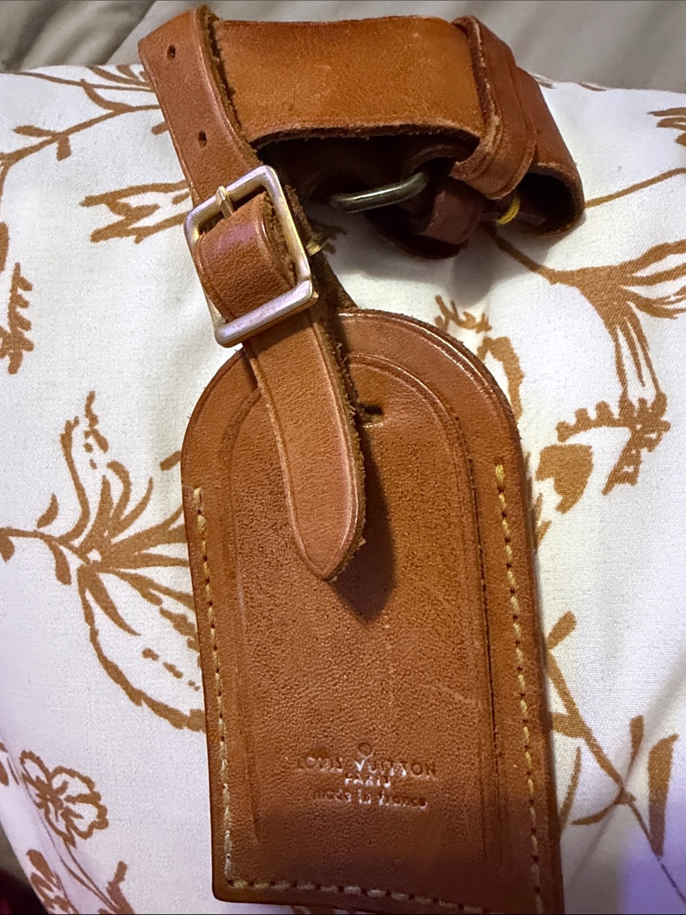 Louis Vuitton Tan Leather Luggage Tag with Strap